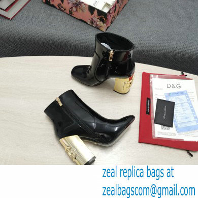 Dolce  &  Gabbana Heel 10.5cm Leather Ankle Boots Patent Black with DG Karol Heel 2021